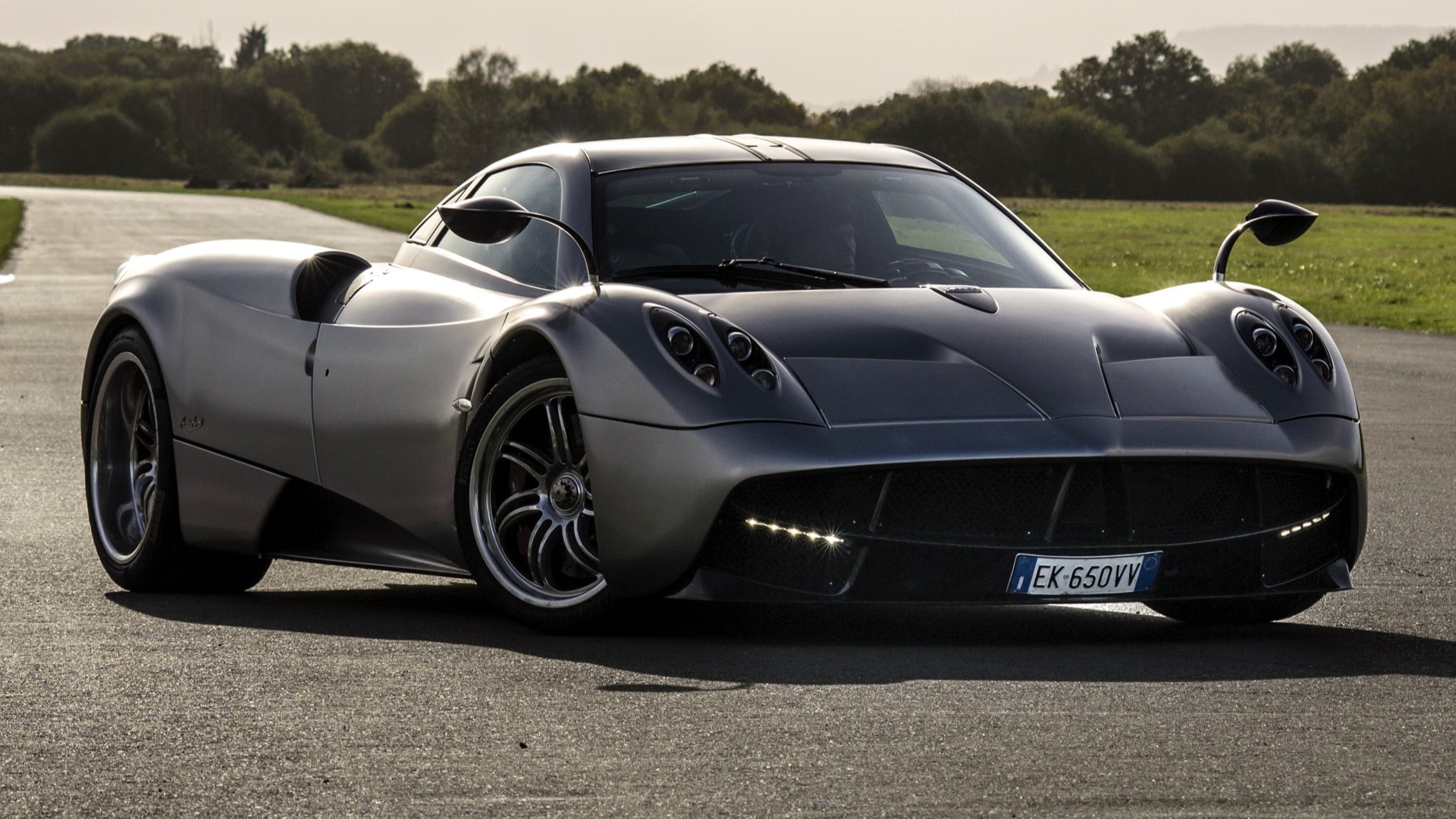 a silver Pagani Huayra