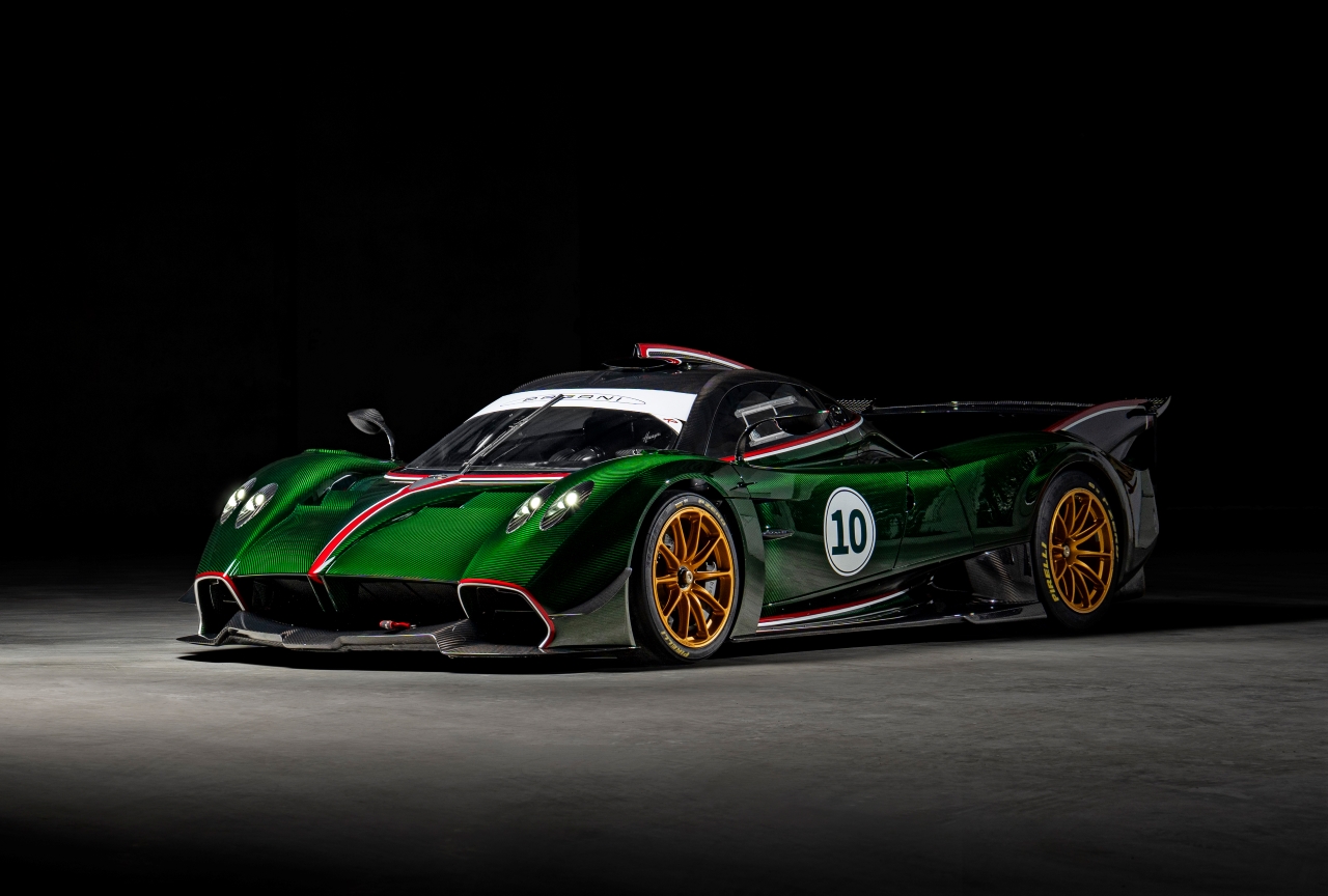 A dark green Pagani Huayra R