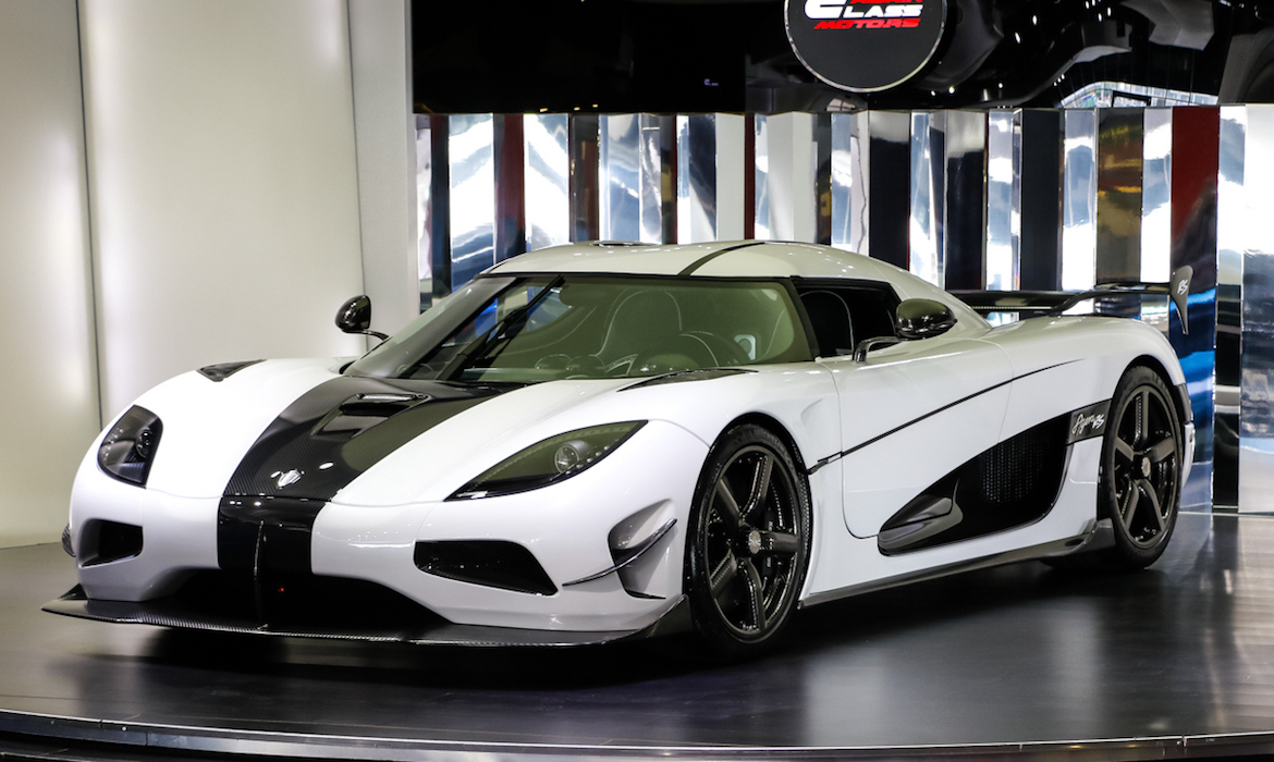 A white and black Koenigsegg Agera RS