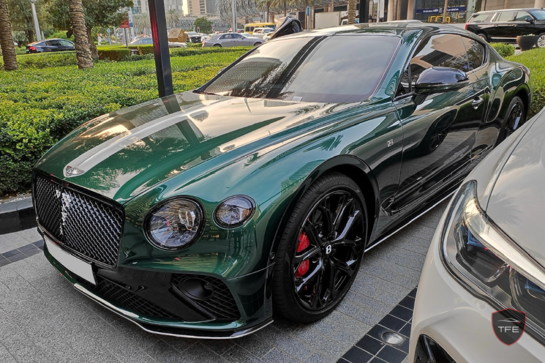 A green Bentley Continental Le Mans edition