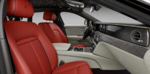 White interior with red seats of the Rolls Royce Ghost