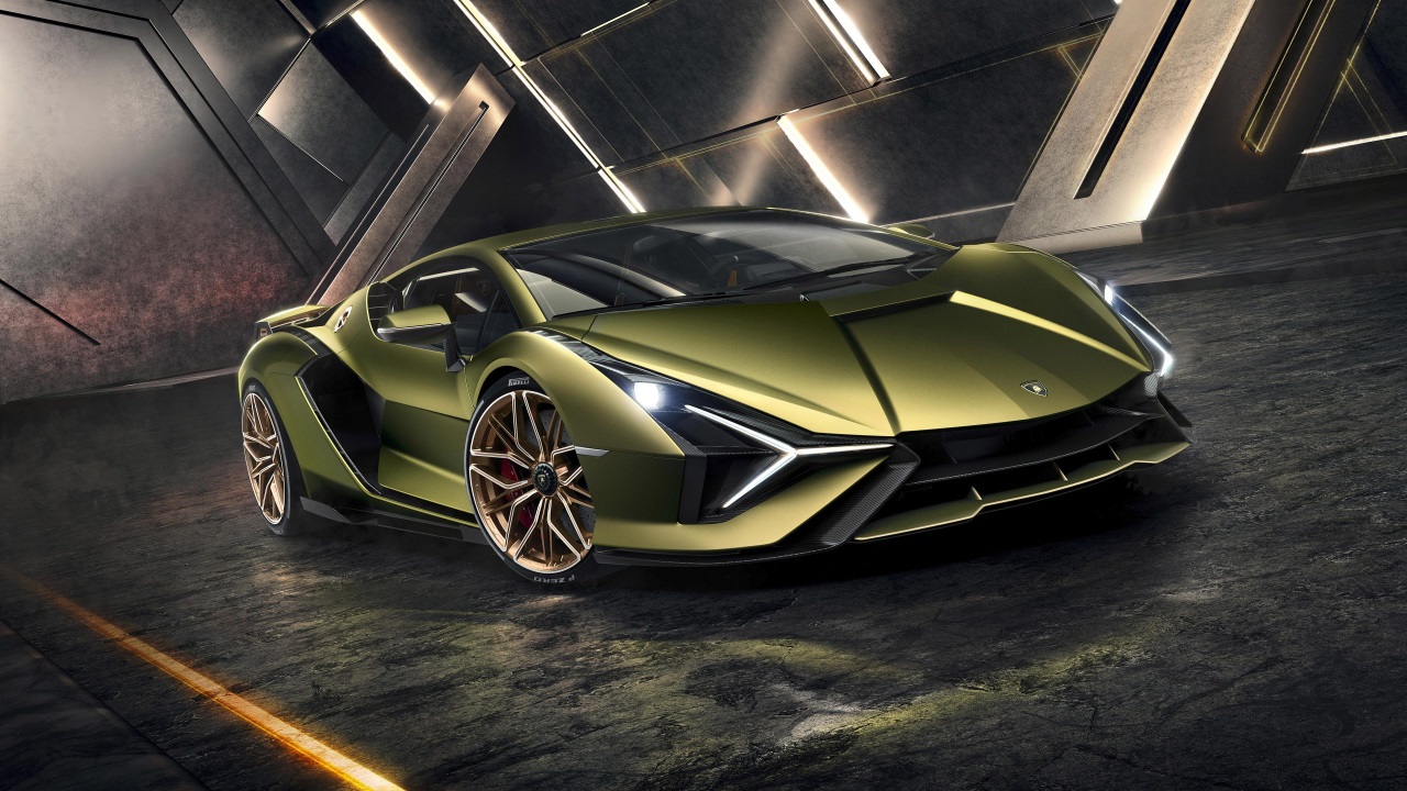 A golden colored Lamborghini Sian