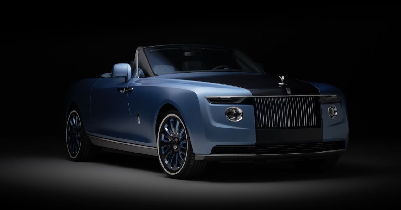 a blue and black Rolls Royce Boat Tail